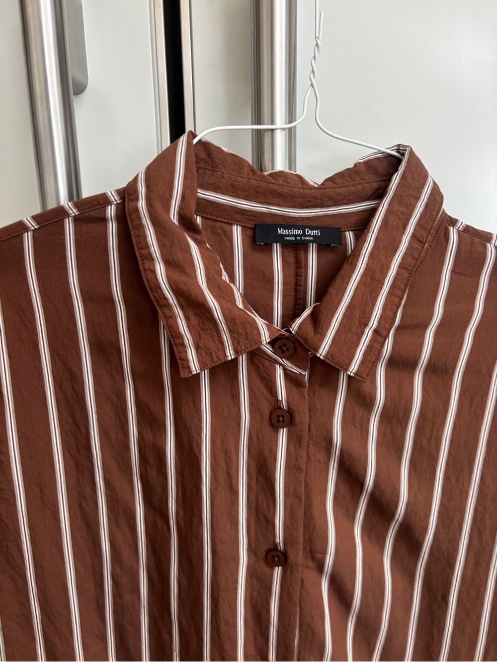 Massimo Dutti Brown and White Striped Button-Up Blouse Size Small - Picture 9 of 16